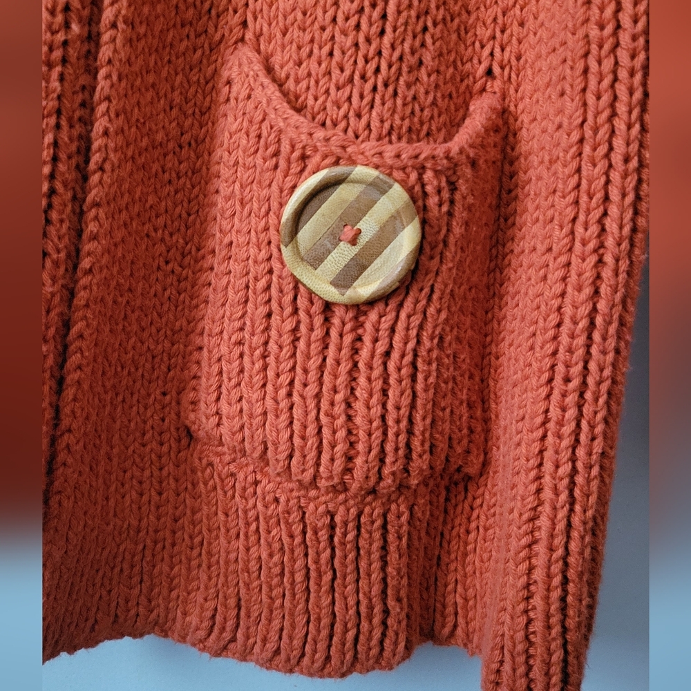 Pure Handknit Orange Cotton Cardigan Sweater - Picture 3 of 4